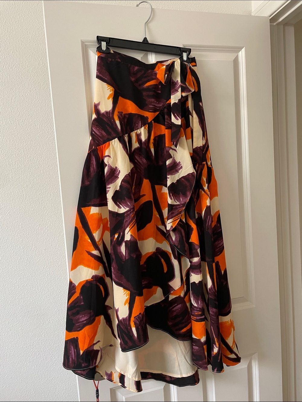Hutch Floral Wrap Midi Skirt in Orange, Cream & Plum